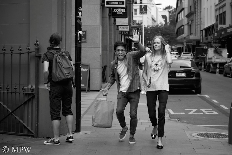 Auckland City street photo, Queent St, black and white